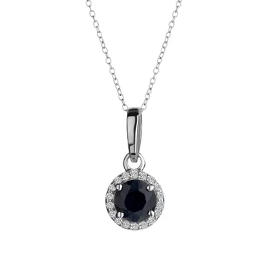 GENUINE BLACK SAPPHIRE AND WHITE TOPAZ PENDANT, SILVER, WITH SILVER CHAIN.....................NOW