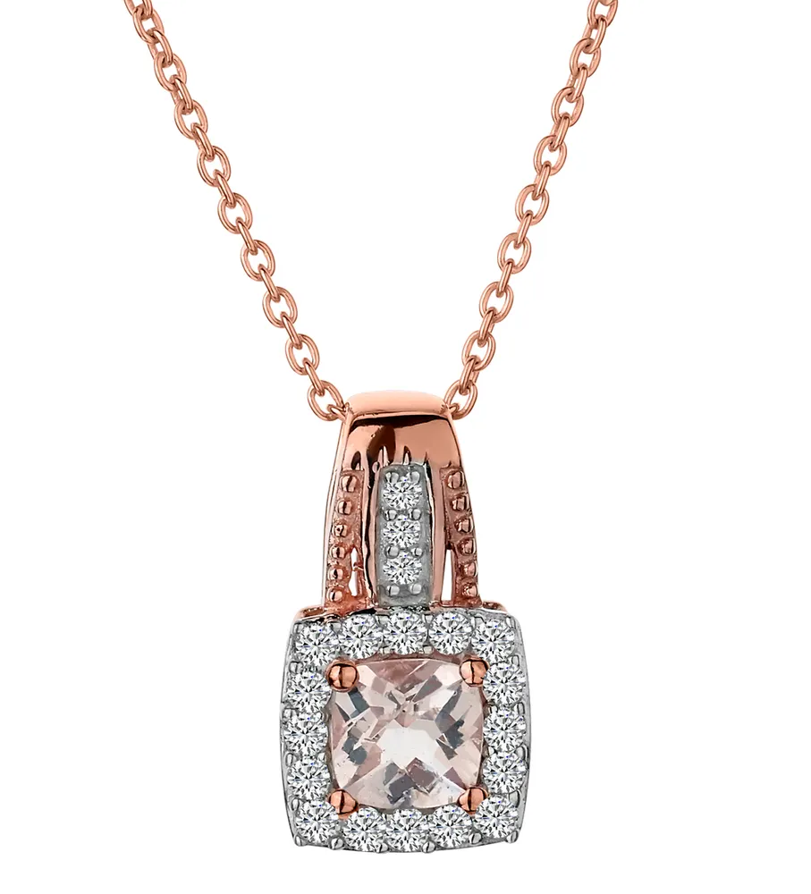 Genuine Morganite & White Topaz Pendant, Silver (Rose plated).......................NOW