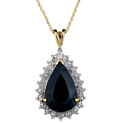 Genuine Dark Sapphire & Diamond Pendant, 10kt Yellow Gold........................Now
