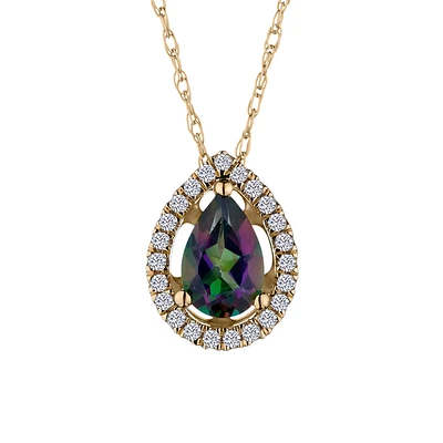 Genuine Mystic Topaz and .10 Carat Diamond Halo Pendant, 14kt Yellow Gold.....................NOW