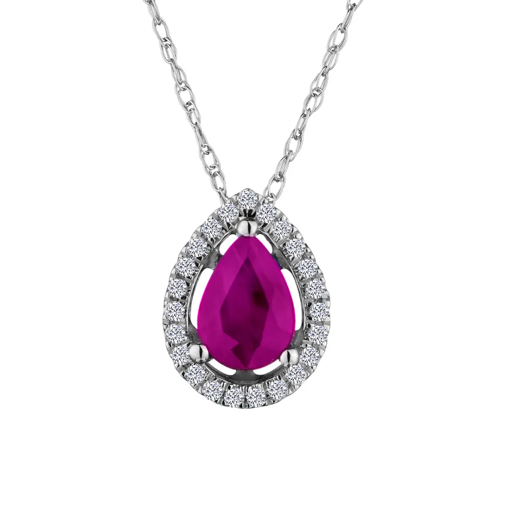 Genuine Ruby & .10 Carat of Diamonds Halo Pendant, 14kt White Gold.....................NOW