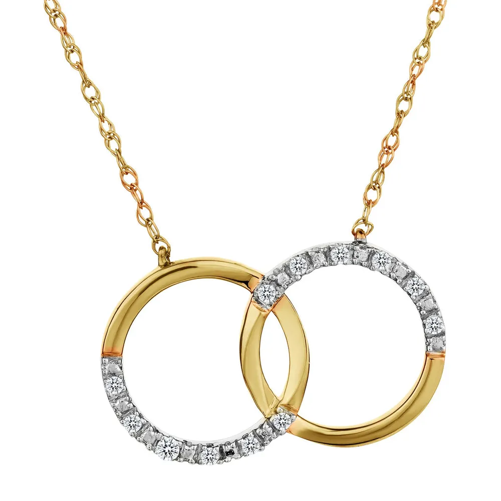 .05 Carat of Diamonds "Rings of Love" Pendant, 10kt Yellow Gold....................NOW