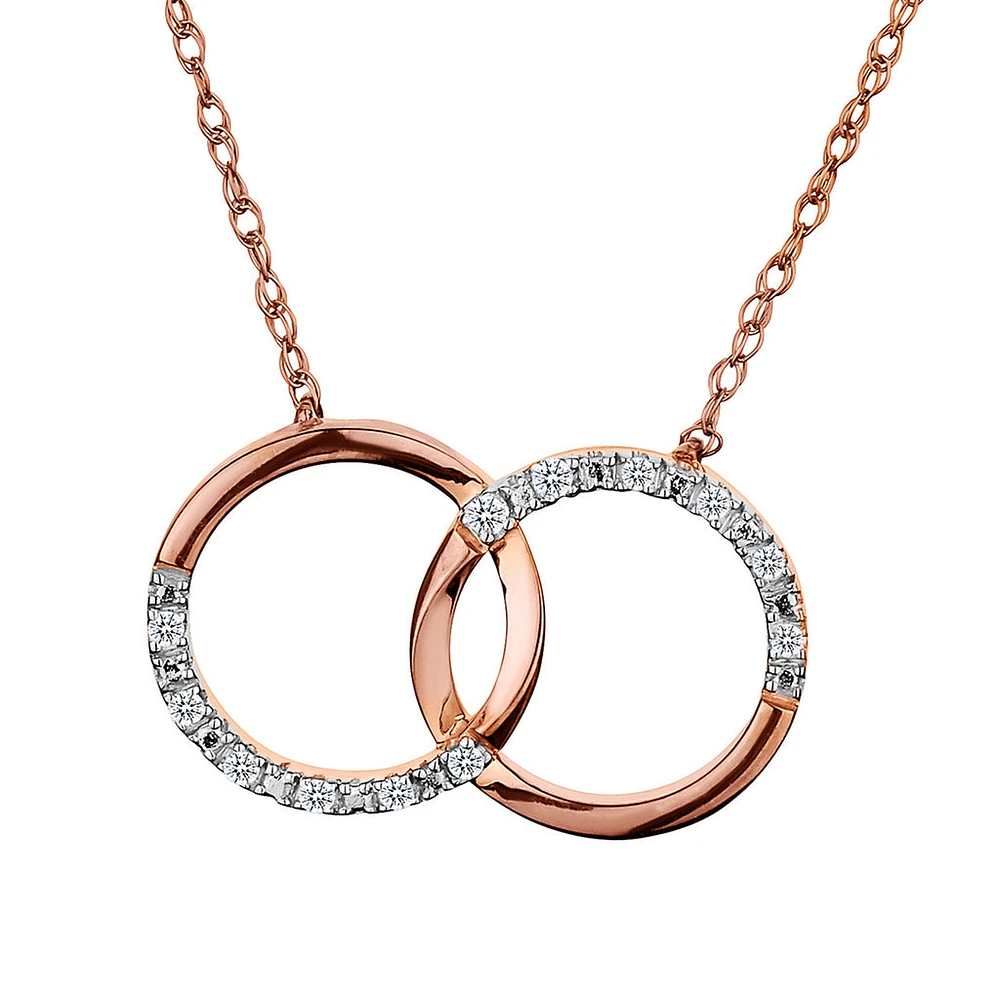 .05 Carat of Diamonds "Rings of Love" Pendant, 10kt Rose Gold....................NOW