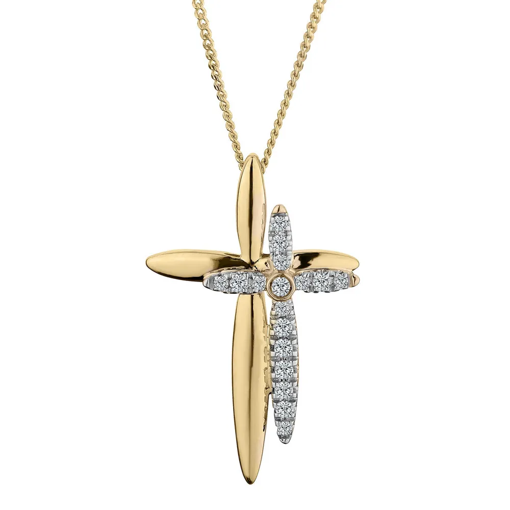 .10 CARAT DIAMOND "FAITH CROSS" PENDANT, 10kt YELLOW GOLD...................NOW