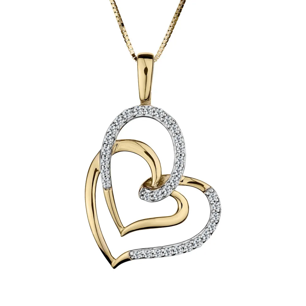 .16 Carat of Diamonds Double Heart Pendant, 10kt Yellow Gold......................Now