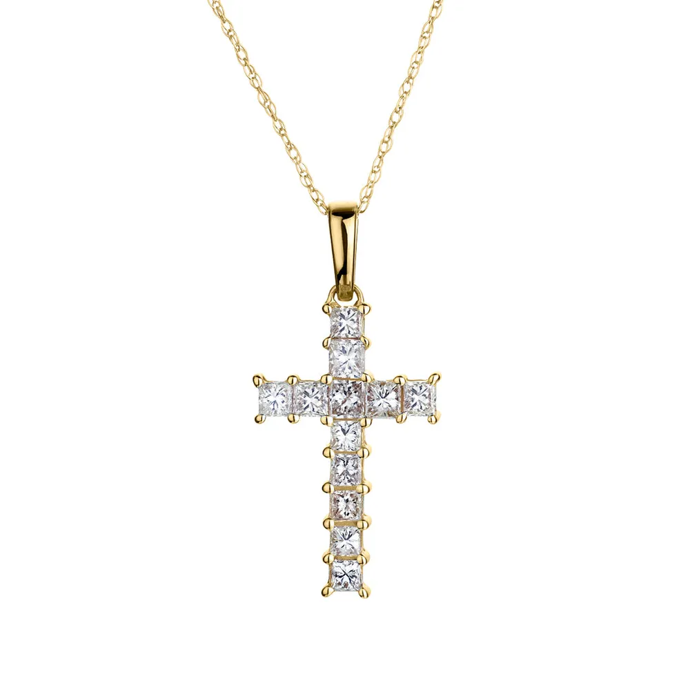 50 Carat of Diamonds Princess Cut Cross Pendant