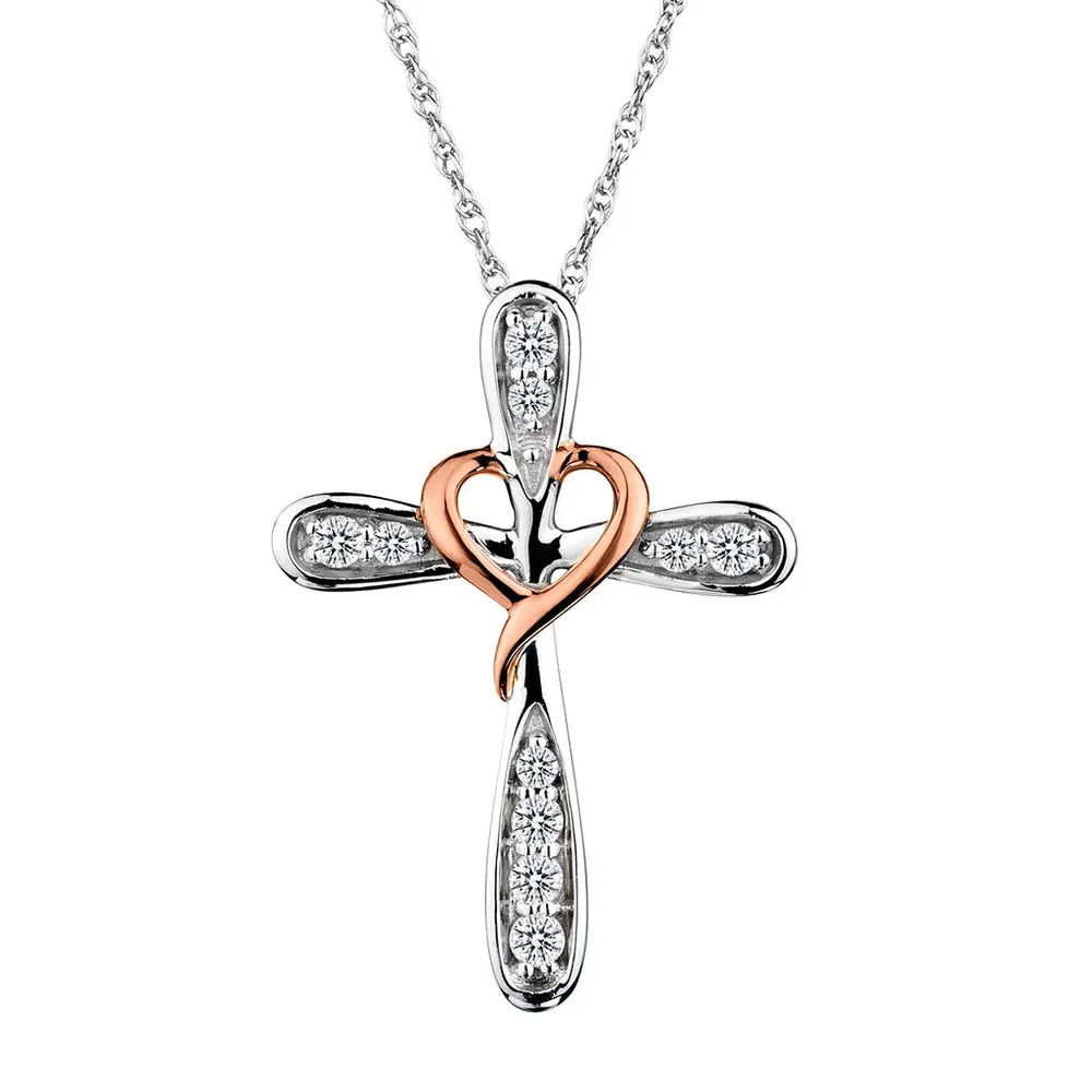 .10 Carat of Diamonds Heart & Cross Pendant, 10kt Two Tone.............NOW