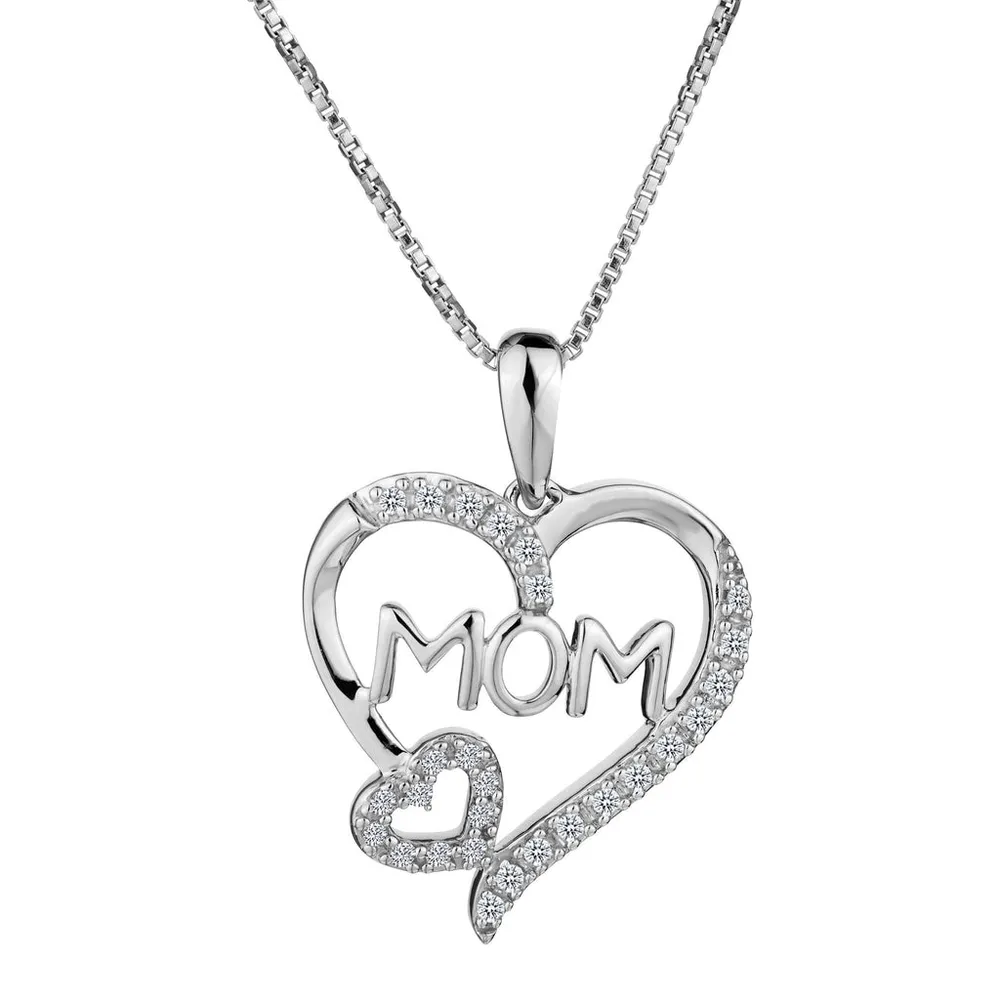 .12 CARAT DIAMOND "MOM" HEART PENDANT, SILVER...................NOW