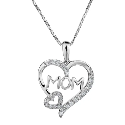 .12 Carat of Diamonds "Mom" Heart Pendant, Silver...................NOW