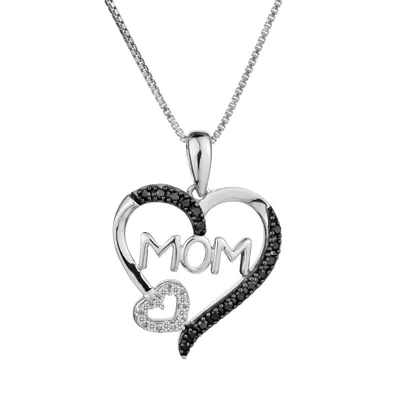 .12 Carat of Black & White Diamond "Mom" Heart Pendant, Silver…....................NOW