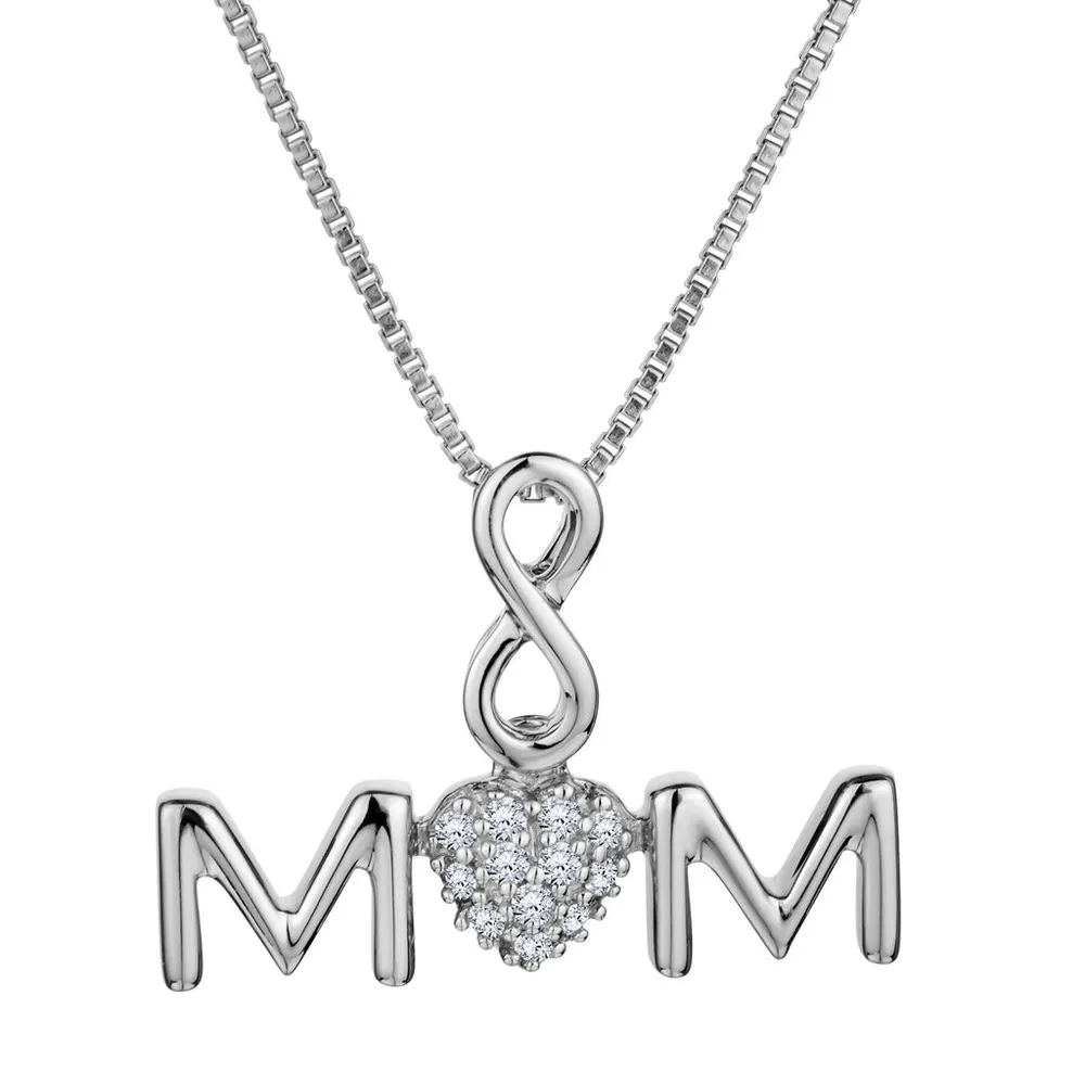 .05 CARAT DIAMOND "INFINITY MOM"  PENDANT, SILVER....................NOW