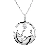 .05 Carat of Diamonds, "Playful Cat" Pendant, Silver.....................NOW