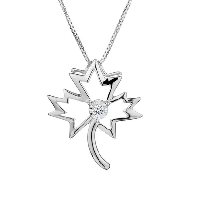 .05 Carat of Diamonds "Maple Leaf" Pendant, Silver......................NOW