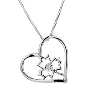 .03 Carat of Diamond Heart Maple Leaf Pendant, Silver......................NOW