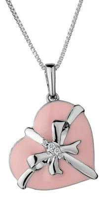.02 Carat of Diamonds Ribbon Pink Heart Pendant, Silver.......................NOW