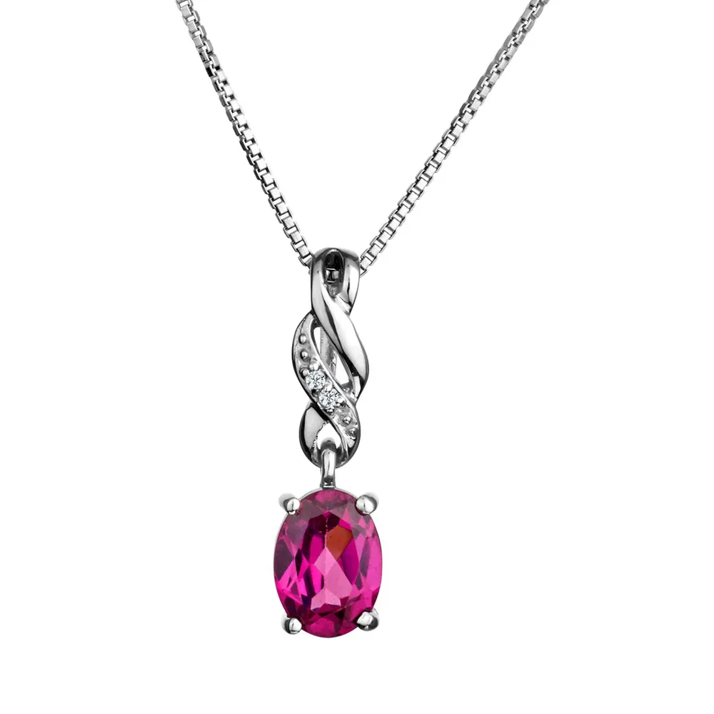 GENUINE RHODOLITE GARNET DIAMOND PENDANT, SILVER