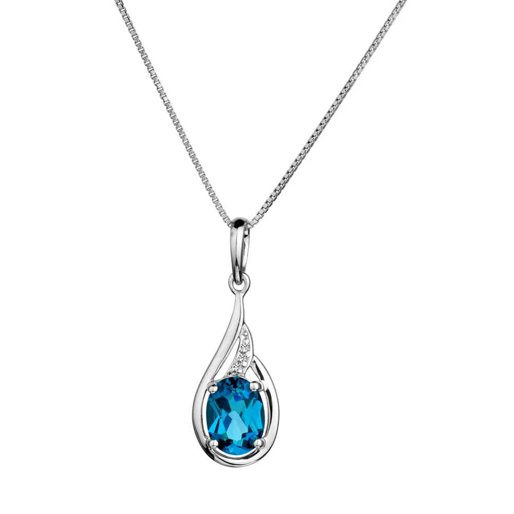 Genuine London Blue Topaz & Diamond Pendant, Silver.......................NOW