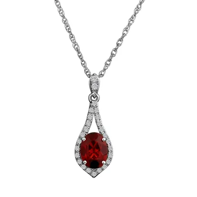 Garnet & Created White Topaz Pendant, Silver......................NOW