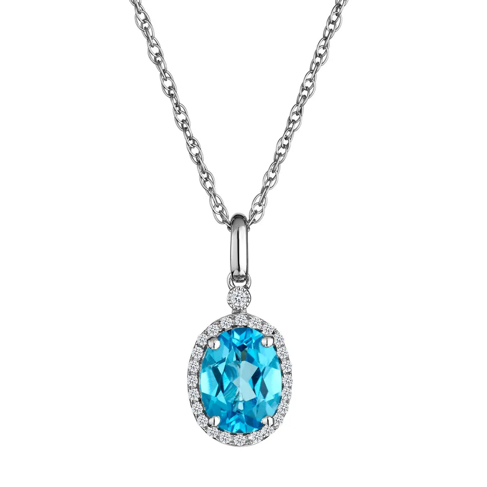 Swiss Blue Topaz & Created White Sapphire Pendant, Silver.........................NOW