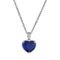 Created Blue & White Sapphire Heart Pendant, Silver.................NOW