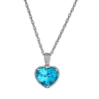 Swiss Blue Topaz & Created White Sapphire Heart Pendant, Silver................NOW