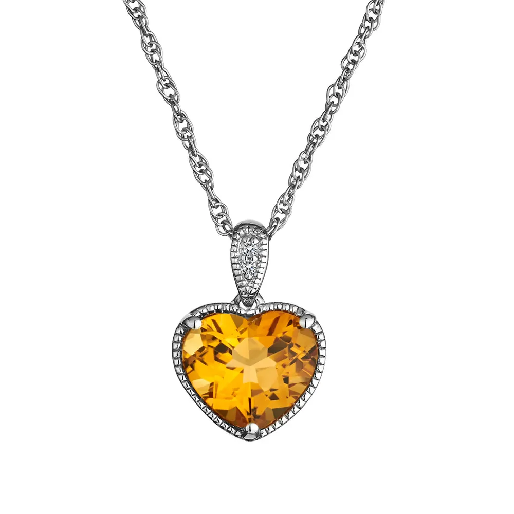 Citrine & Created White Sapphire Heart Pendant, Silver.....................NOW