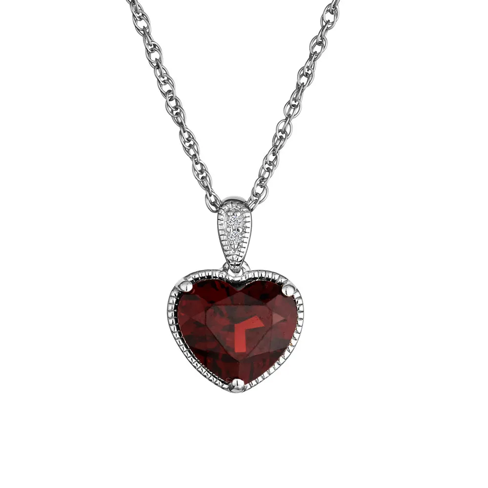 Garnet & Created White Sapphire Heart Pendant, Silver.....................NOW