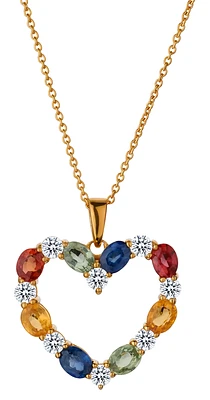 2.00 Carat of Genuine Multi-Colour Sapphire Heart Pendant, Silver (Gold Plated).......................NOW