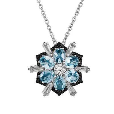 2.81 Carat of Genuine Aquamarine & Zircon “Snowflake” Pendant, Silver.......................NOW