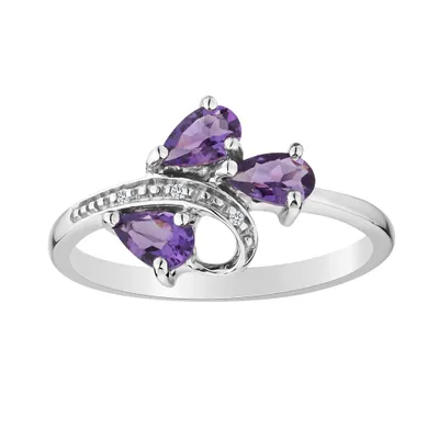Genuine Amethyst Diamond Ring, Silver......................NOW