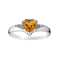 Genuine Citrine Diamond Heart Ring, Silver.......................NOW