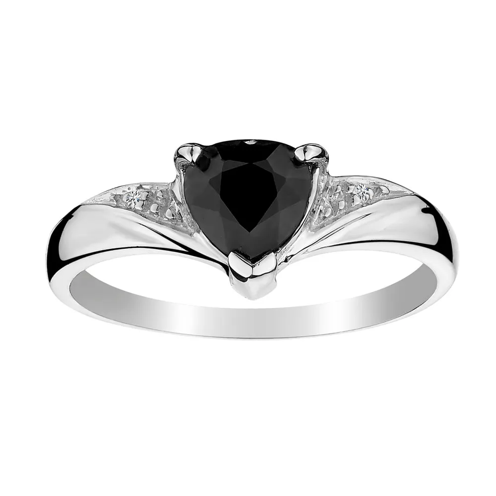 Created Black Sapphire & Diamond Heart Ring, Silver.....................NOW