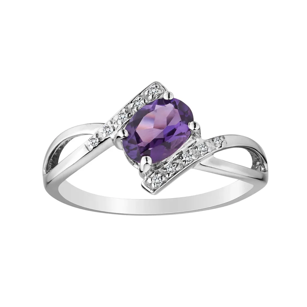 GENUINE OVAL AMETHYST DIAMOND RING, SILVER.....................NOW