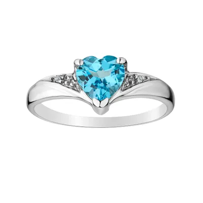 Genuine Blue Topaz & Diamond Heart Ring, Silver......................NOW