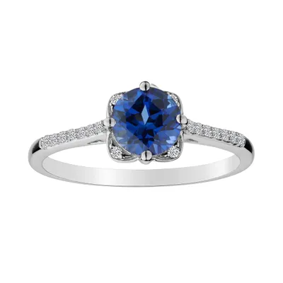 CREATED SAPPHIRE WHITE SAPPHIRE RING