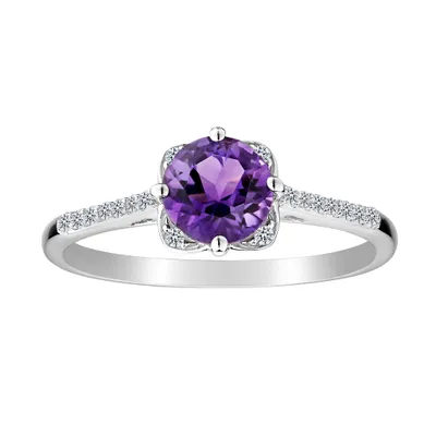 CREATED WHITE SAPPHIRE AND AMETHYST RING