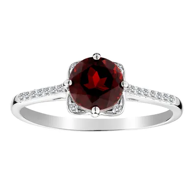 CREATED WHITE SAPPHIRE GARNET RING, SILVER................NOW
