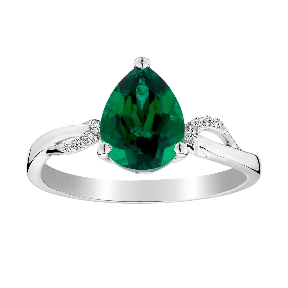 Created Emerald & Created White Sapphire Ring