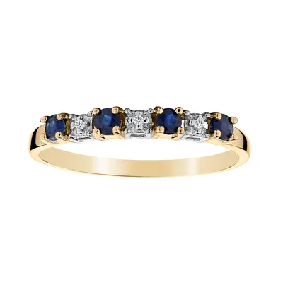 Genuine Sapphire & Diamond Ring,  10kt Yellow Gold.....................NOW
