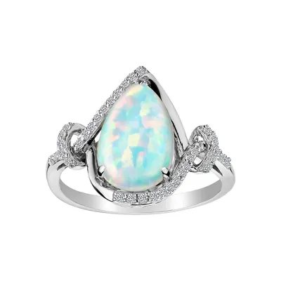 CREATED OPAL AND WHITE SAPPHIRE RING