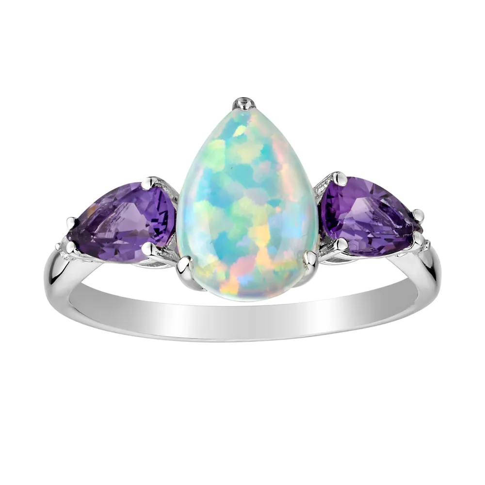 Created Opal & Genuine Amethyst Ring, Silver......................NOW