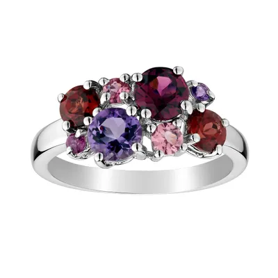 Genuine Garnet, Amethyst, and Pink Tourmaline Ring, Silver.....................NOW