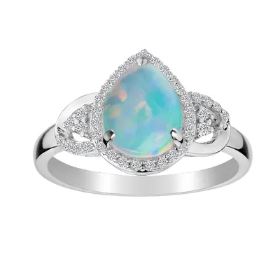 Created Opal, Blue Topaz & White Sapphire Ring