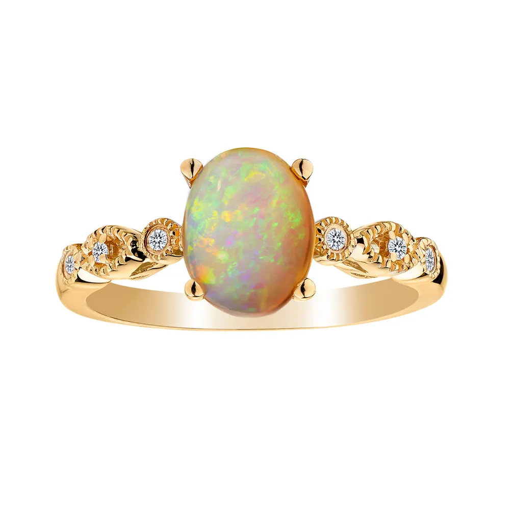 1.30 Carat of Genuine Ethiopian Opal and .05 Carat of Diamonds Ring, 10kt Yellow Gold......................NOW