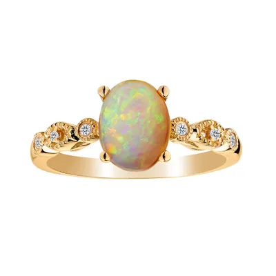 1.30 Carat Genuine Ethiopian Opal and .05 Carat Diamond Ring, 10kt Yellow Gold.......................NOW