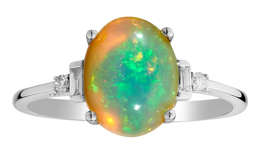 1.70 Carat of Genuine Ethiopian Opal & .15 Carat of Diamonds Ring, 10kt White Gold.....................NOW