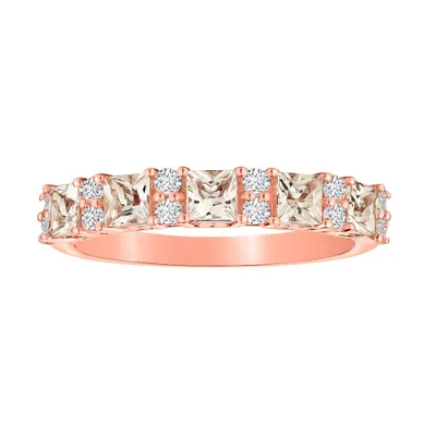 PRINCESS MORGANITE + .25 CARAT DIAMOND RING, 14kt ROSE GOLD..................NOW