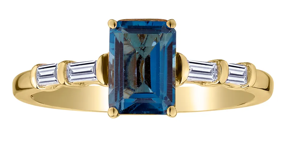 Genuine Blue and White Topaz Ring, 10kt Yellow Gold.....................NOW