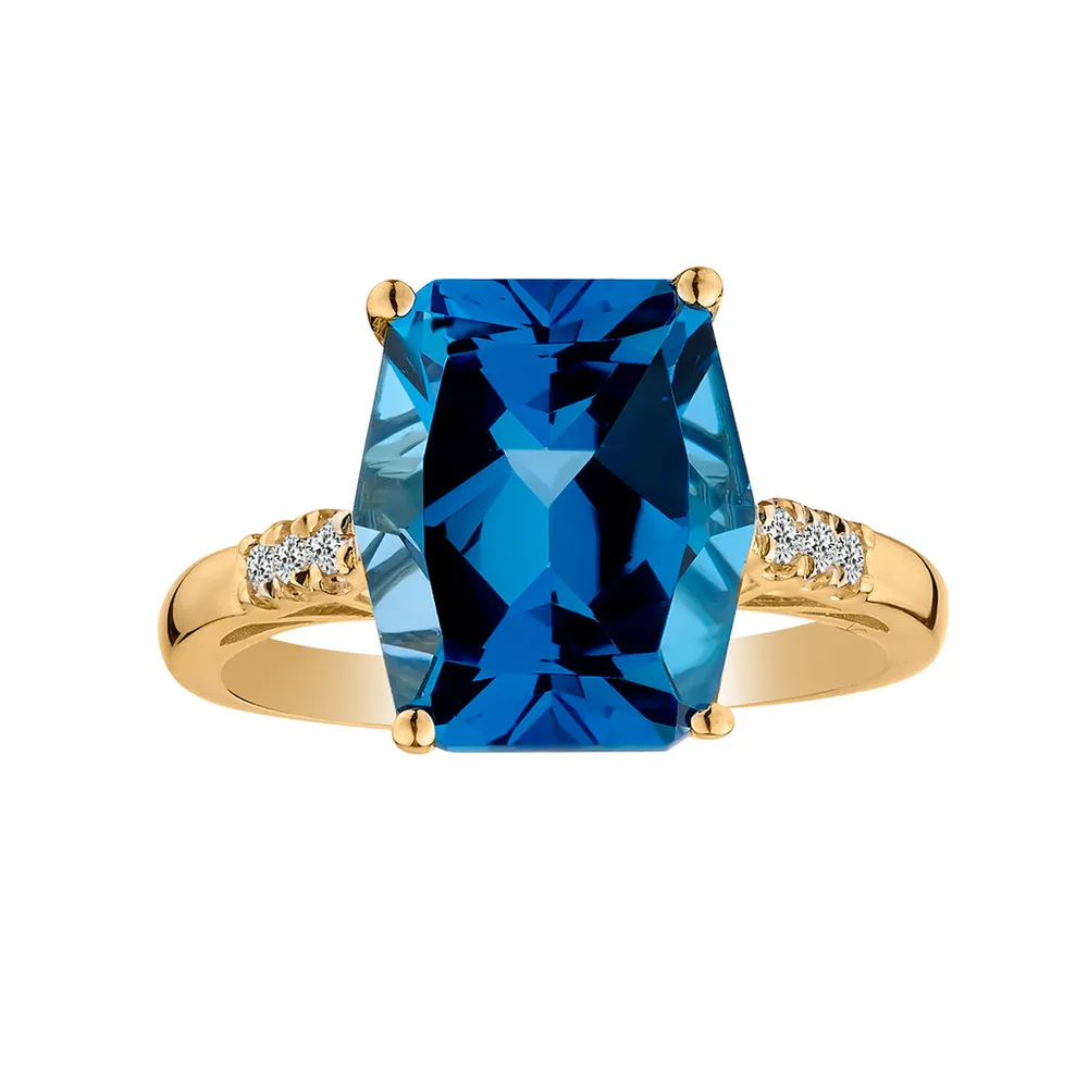 6.34 Carat of London Blue Topaz & .07 Carat of Diamonds Ring, 10kt Yellow Gold.......................NOW