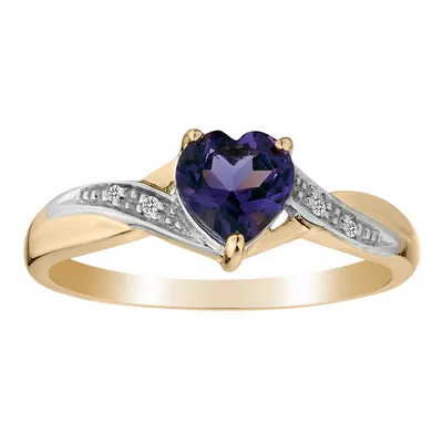 Genuine Amethyst & Diamond Ring, 10kt Yellow Gold.......................NOW